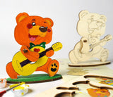 UGears 4Kids Coloring Models Set #2 - 5 Medium (Airplane, Knight, Rocking Horse, Bear-Cub, and Cockerel)