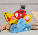 UGears 4Kids Coloring Models Set #1 - 7 Large (Donkey, Kitten & Puppy, Motorcyclist, Whale, Locomotive, Sailboat and Steamboat)