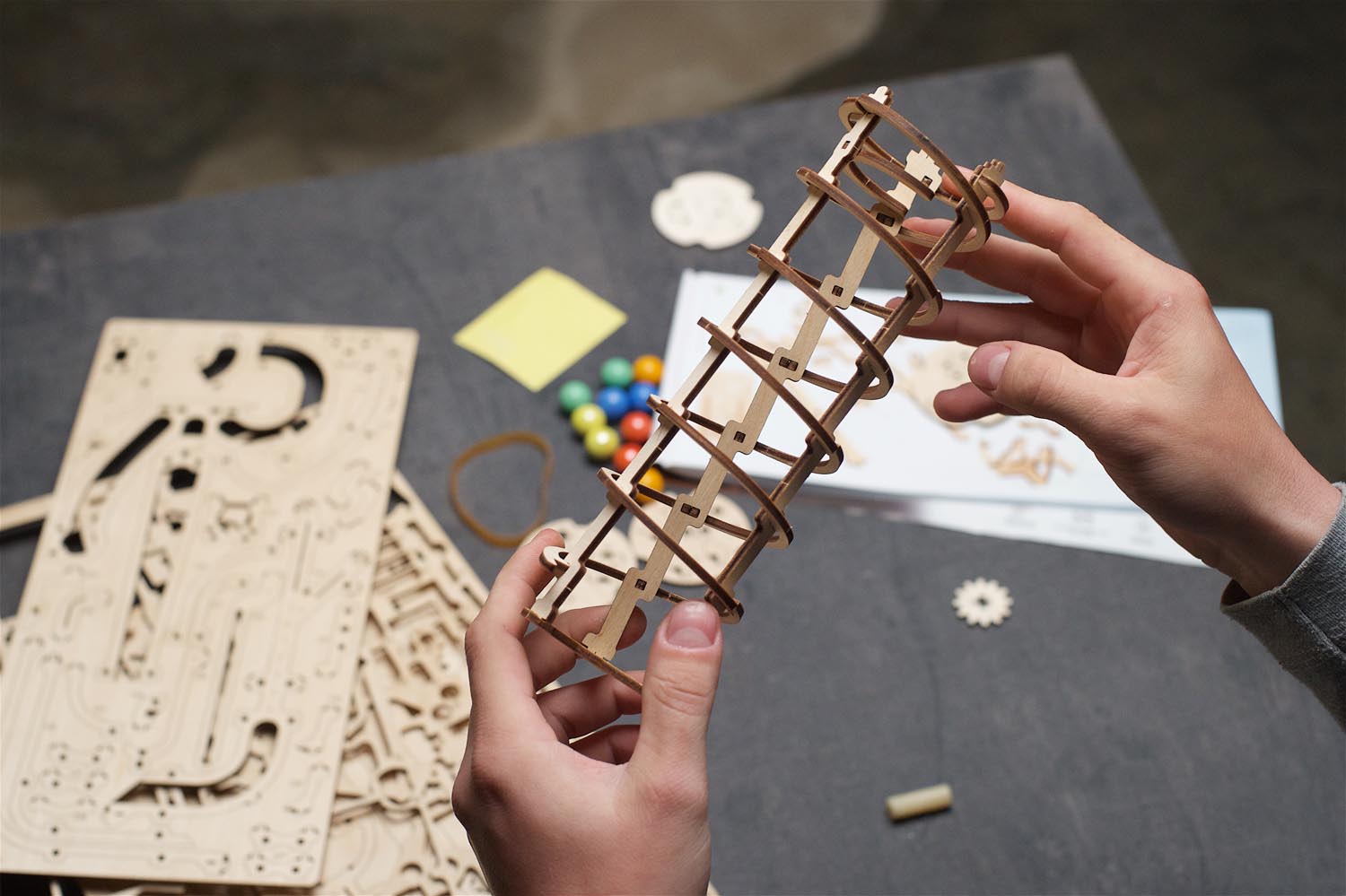Mechanical Wood Marble Run Spiral Hoist - 3D Wooden Mechanical Puzzles ...