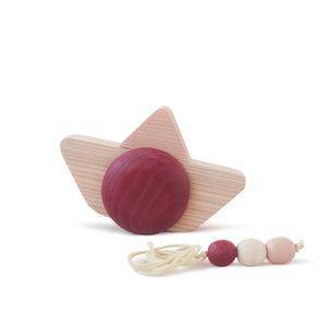 BABAI Wooden Ship in Rose Red - Push-and-Pull-Along Toy for 2+
