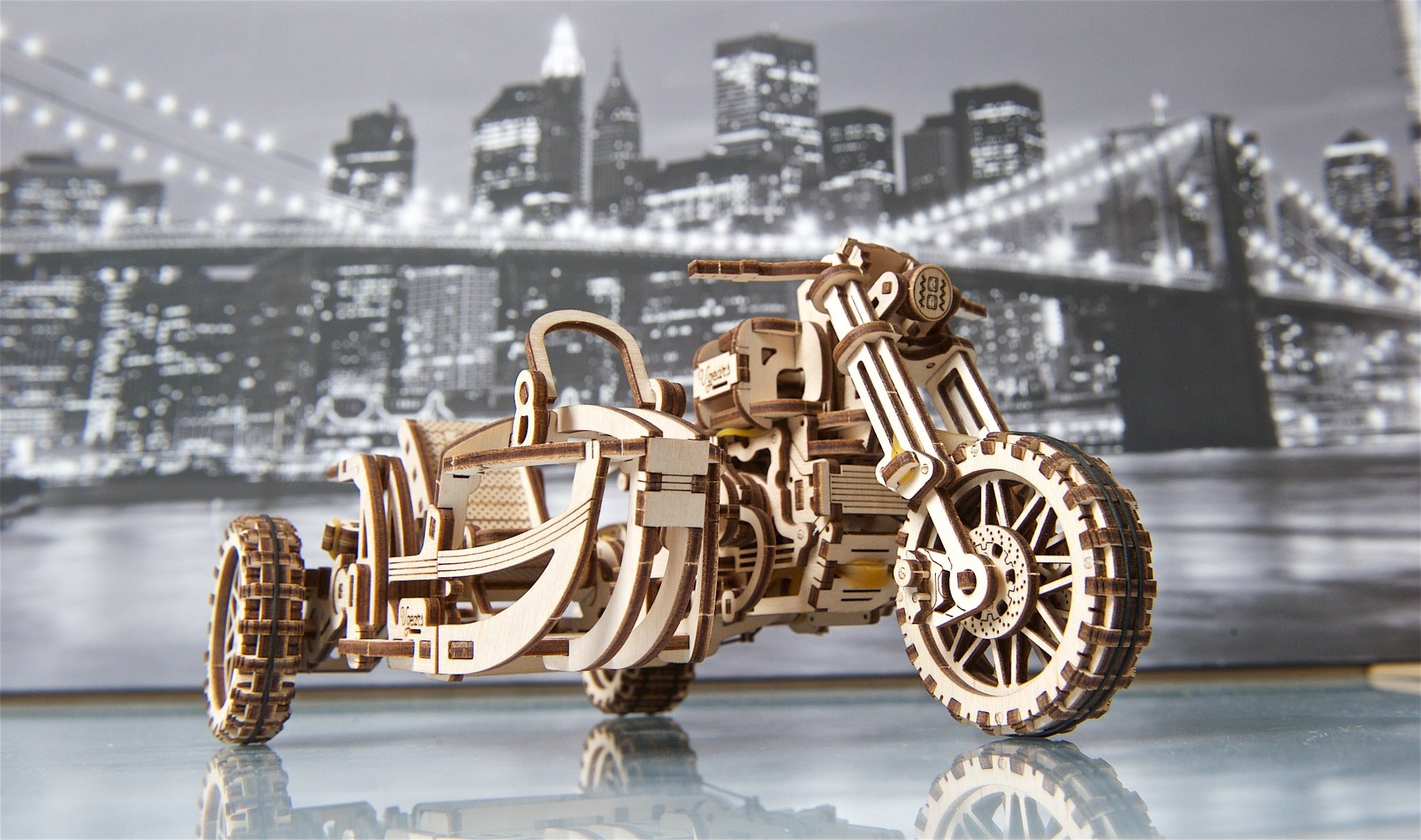 Geschenk für Motorradfahrer, Mechanisches Holzpuzzle Motorad mit Beiwagen - Indi