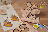 UGears 4Kids Coloring Set #2 (Knight, Biker, Rocket, Rocking Horse, and Whale)